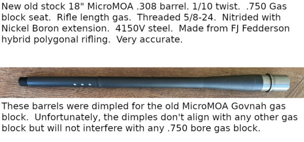New old stock 18" MicroMOA rifle length gas .308 barrel