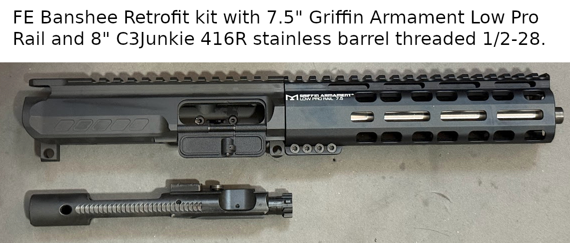 CMMG FE Banshee w/ 8" 416R stainless barrel and 7.5" Griffin Armament Low Pro rail